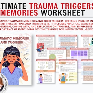 Trauma Triggers Therapy Worksheet, Trauma worksheets, PTSD Counseling Worksheet, Trauma Symptoms & Responses, Therapeutic Psychoeducation