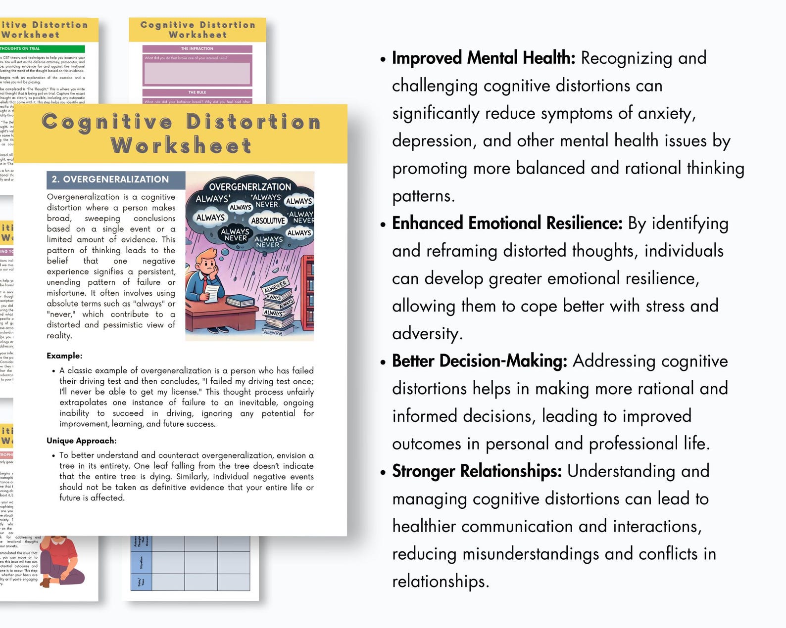 Cognitive Distortion Worksheets, Thinking Errors, Unhelpful Thinking ...