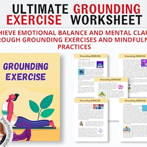 Grounding exercise worksheet, therapy workbook, therapy worksheets, 5 4 3 2 1 grounding, therapy tools, therapy resources, therapy, cbt