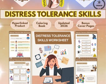 DBT Skills Workbook: Distress Tolerance Skills, Emotional Regulation, 95+ Pages, 10+ Topics, Hyperlinked, Coloring Book (Digital Download)