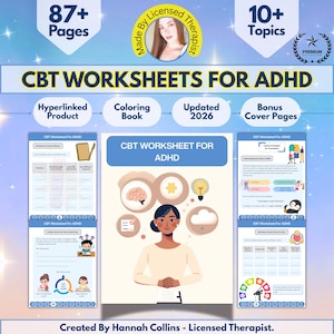 CBT for ADHD Worksheets Mega Bundle, ADHD Workbook Kids, Neurodivergent Planner Children, Coping Skills Cards, Social Emotional Learning