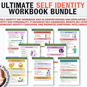 Identidad propia, habilidades dbt, libro de trabajo dbt, hoja de trabajo de terapia, recursos de asesoramiento, herramientas de terapia, material imprimible de salud mental, tarjetas didácticas dbt