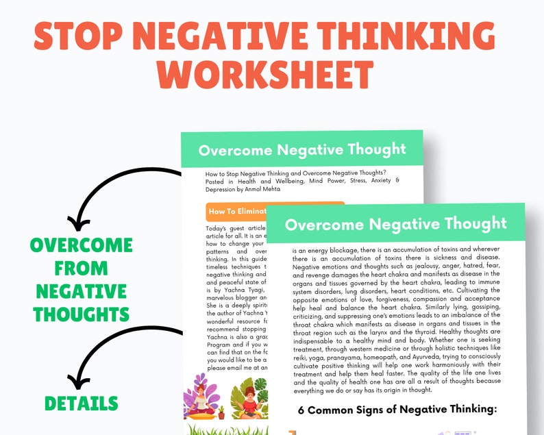 Stop Negative STOP Negative Thinking Worksheet, Cognitive Behavioural Therapy Tool ...