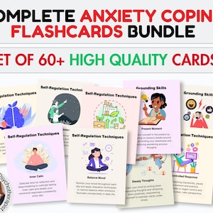 Anxiety Therapy Flashcards Bundle For Panic Worry and Stress Coping Skills Self Help Resource Bundle Mental Health Management, Anxiety