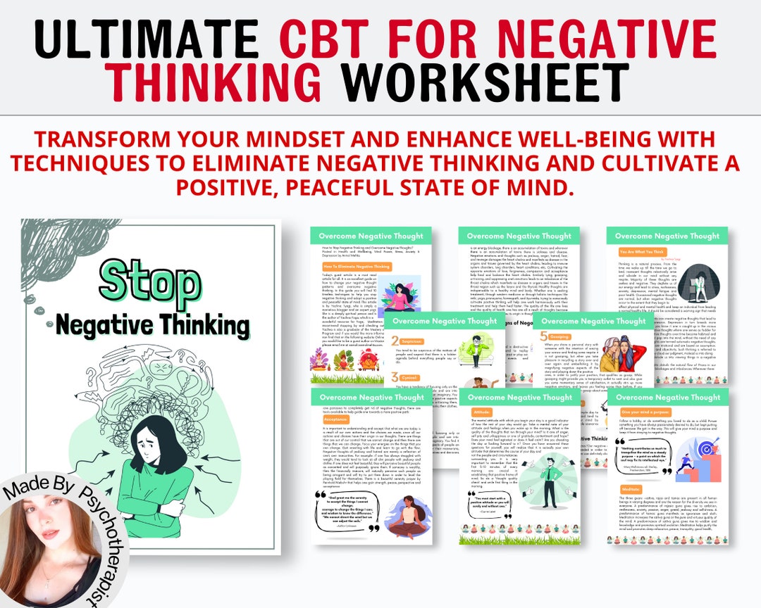 STOP Negative Thinking Worksheet, Cognitive Behavioural Therapy Tool ...