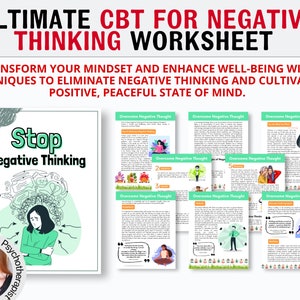 STOP Negative thinking Worksheet, Cognitive Behavioural Therapy Tool and Worksheet Bundle for Mental Health Practitioners, CBT DBT Worksheet