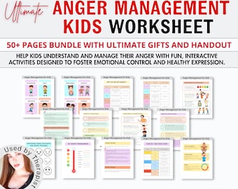 Anger Management KIDs Techniques Worksheets, Anger Cycle Workbook, Anger Journal, Anger Iceberg, Anger Coping Skills, Therapy Tools