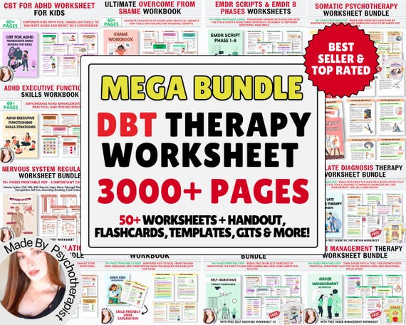 BEST SELLING: DBT Mega Bundle, dbt skills, dbt workbook, therapy worksheet, counselling resources, therapy tools, mental health flash cards