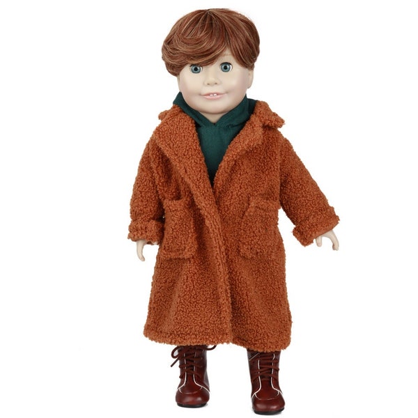 Full Length Baby Doll Coat with Two Pockets and Front Button, fits American Girl 18 or 14 Inch Girl Doll.  Doll not included.