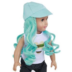Aqua Green Doll Wig: Baseball Cap with Tight Curls