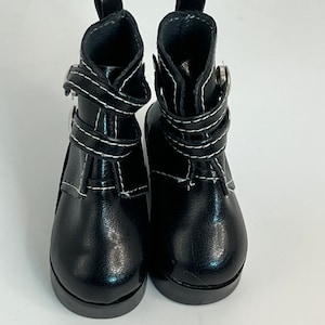 Resilient Girl, Faux Black and White Stitch Boots with Buckles, Fits 14inch and Up doll.