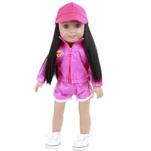 Pink Jogging Set with Black Hair Cap for 14-inch Dolls