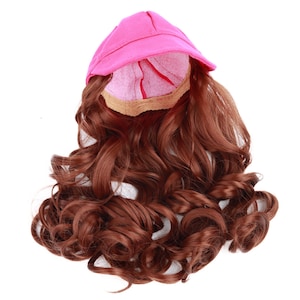 Pink Baseball Cap Wig: Tight Curls for 14-inch Dolls