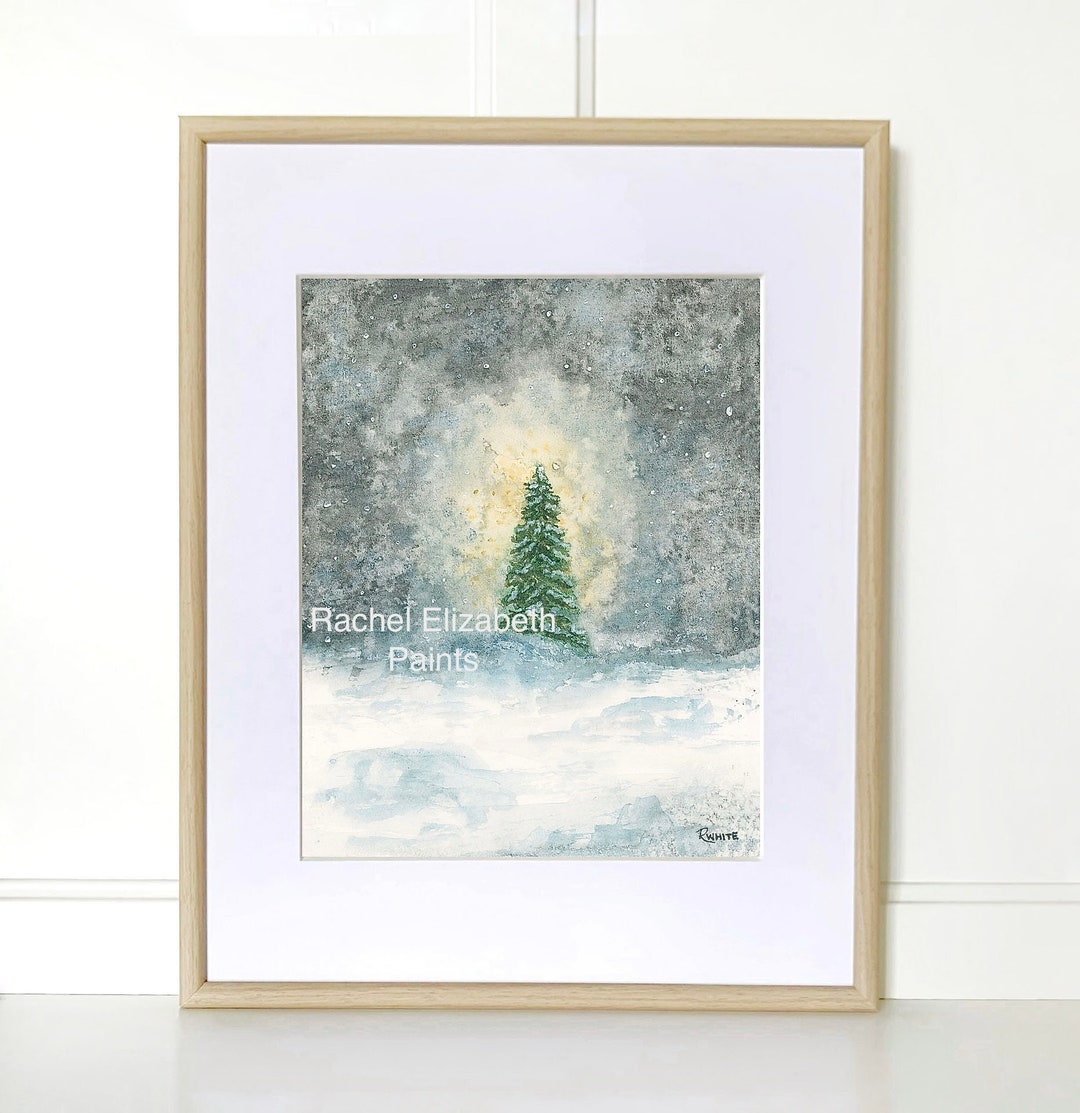 Winter Tree Wall Art Print, Snowy Tree, Winter Scene, Snowy Evergreen