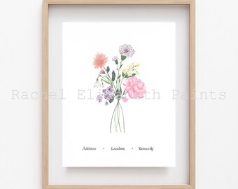 Custom Original Birth Month Flower Painting, Watercolour Painting, Made to Order Custom Painting, Floral Wall Art,  Mother's Day Gift