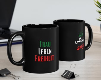 Frau leben freiheit mug, Zan Zendegi Azadi, Mahsa Amini, women life freedom, زن زندگی آزادی, Farsi, Persian, Iran flag, مهسا امینی