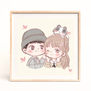 Custom Couple Portrait Cute Cartoon From Photo Family Friend Illustration Commission Personalized Digital Drawing Birthday Gift For Her Him