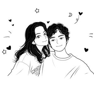 AANGEPASTE LIJNTEKENING Portret Koppel Vriend Familie Verjaardag Verjaardag Huwelijkscadeaus Gepersonaliseerde Stripillustratie Digitale kunst van foto