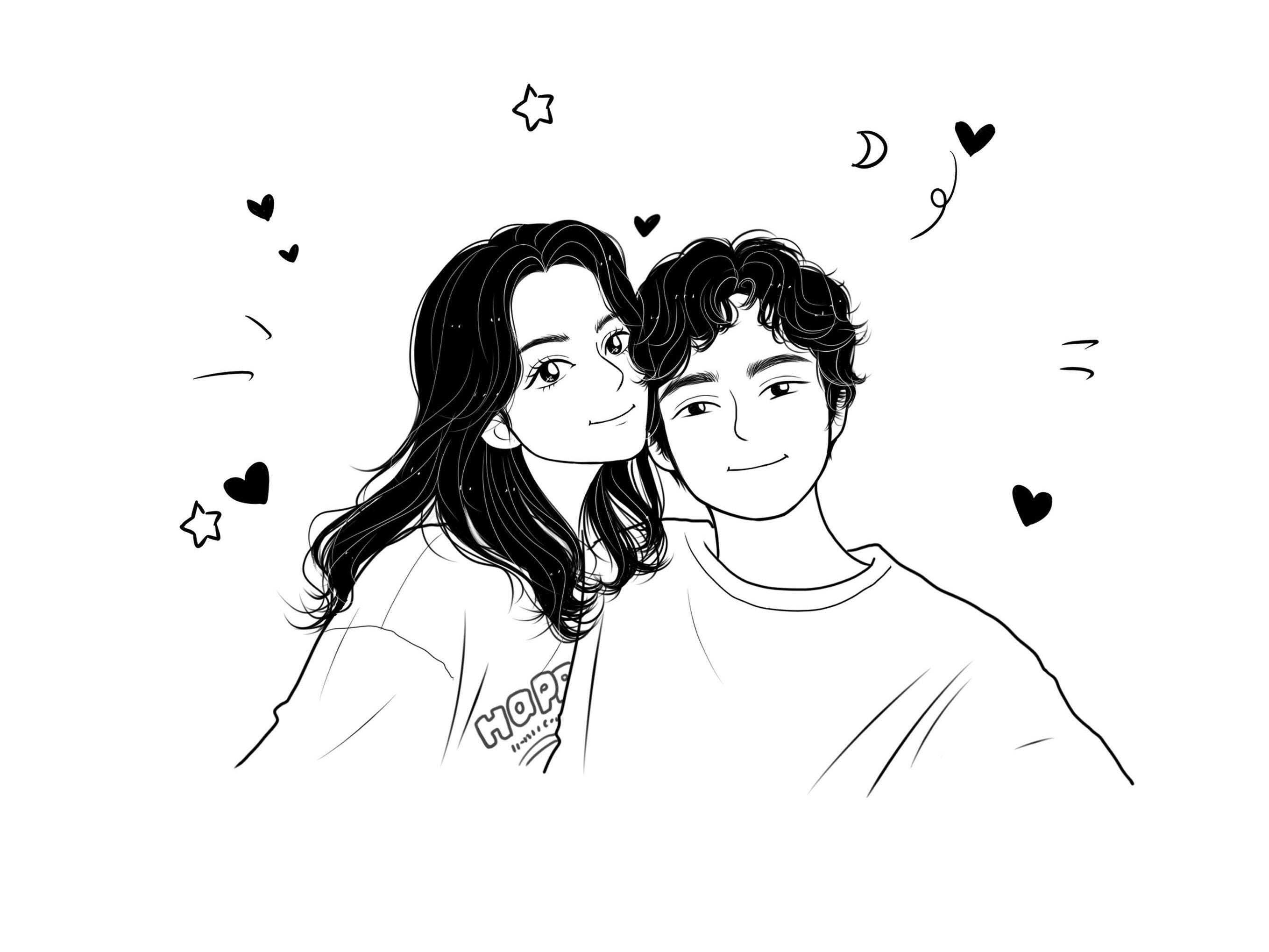 Custom LINE DRAWING Portrait Couple Friend Family Birthday Anniversary  Wedding Gifts Personalized Comic Illustration Digital Art From Photo - Etsy, image size:2717x2038