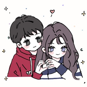 Custom Line Drawing Couple Portrait Pastel Cartoon Personalized Digital Art Cute Gift for Him Her Friend Pet Birthday Anniversary Graduation