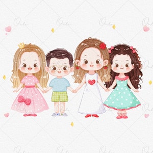 Retrato familiar de acuarela personalizado de la foto Pareja de dibujos animados lindo Bebé Cumpleaños Pintura Regalos Dibujo digital personalizado Ilustración Arte