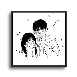 Custom LINE DRAWING Portrait Minimalist Illustration Couple Friend Family Birthday Anniversary Wedding Gifts Personalized Comic From Photo