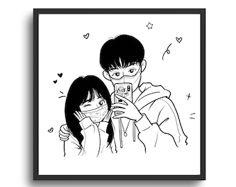 Dessin au trait personnalisé Portrait Illustration minimaliste Couple ami famille anniversaire anniversaire cadeaux de mariage bande dessinée personnalisée à partir d'une photo