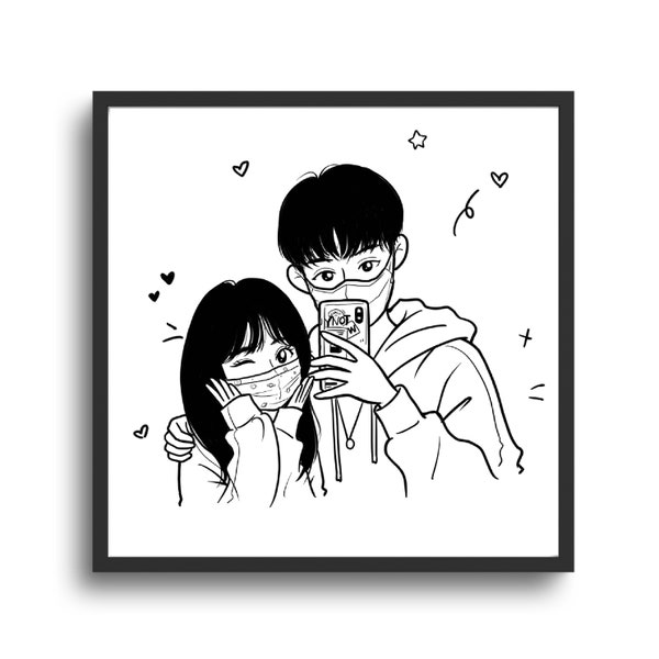 Custom LINE DRAWING Portrait Minimalist Illustration Couple Friend Family Birthday Anniversary Wedding Gifts Personalized Comic From Photo