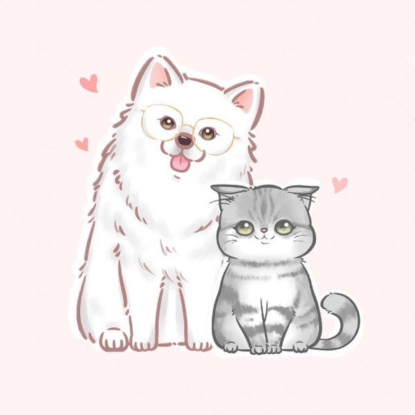 Portrait d'animal de compagnie personnalisé dessin animé mignon chat Chibi à partir de la photo Kawaii Anime chien animaux Illustration numérique Art peinture anniversaire cadeau commémoratif