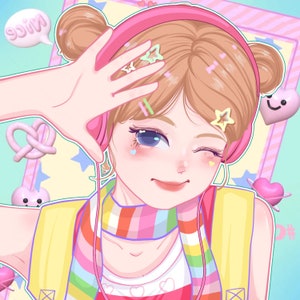 Individuell Kawaii OC Portrait Süß Chibi Y2K Anime Cartoon Co-Avatar Twitch PNGtuber Icon Geburtstag Paar Geschenk Digitale Illustration