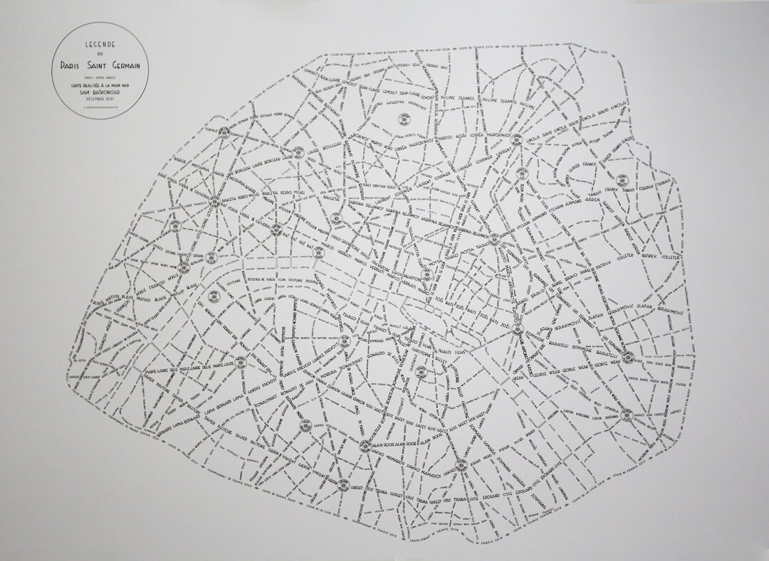 Carte/Map Affiche Paris Saint Germain Psg Handmade