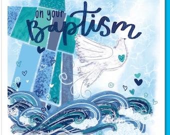 Christian Baptism Card, Dove & Water Design