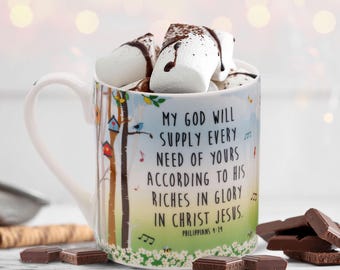 Christian Mug with Gift Box, God Will Supply, with Bible Verse Philippians 4:19. Bible verse mug Makes Perfect Christian Gifts for Women