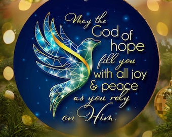 Christian Christmas Decorations, Dove, Romans 15:13, Can be used as a hanging ceramic Christmas decoration or as a coaster, Christian gifts