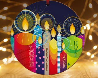Christian Christmas Decorations, Candles, Can be used as a large hanging ceramic Christmas decoration or as a coaster, Christian gifts