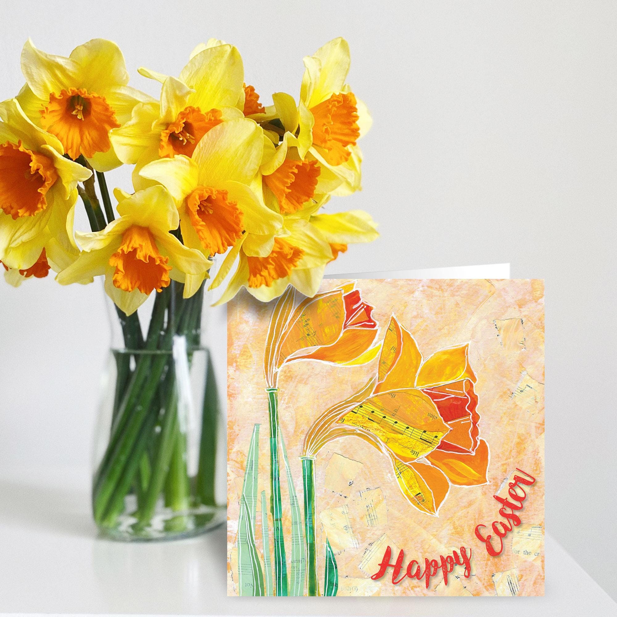 Pack of 5 Happy Easter Cards, Daffodils, With 5 White Envelopes and ...