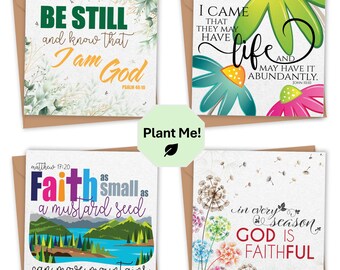 Variety pack of 4 Seeded Christian Cards, blank inside, Eco friendly
