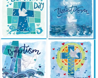 Christian Baptism Cards Multipack, Dove & Water Design