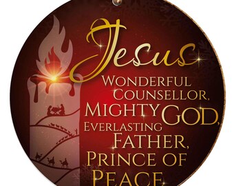 Christian Christmas Decorations, Mighty God, Can be used as a hanging ceramic Christmas decoration or as a coaster, Christian gifts