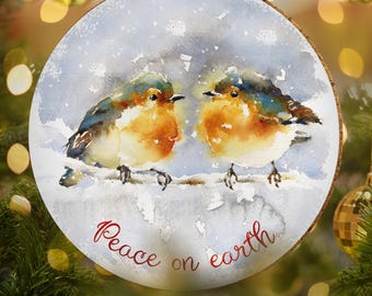 Christian Christmas Decorations, Robins, Can be used as a large hanging ceramic Christmas decoration or as a coaster, Christian gifts