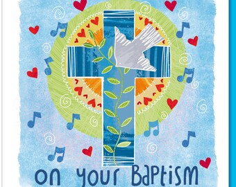 Christian Baptism Card, Dove & Cross Design