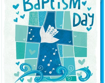 Christian Baptism Card, Dove & Cross Design