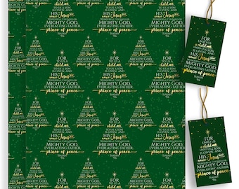 Christian Christmas Wrapping Paper with Gift Tags