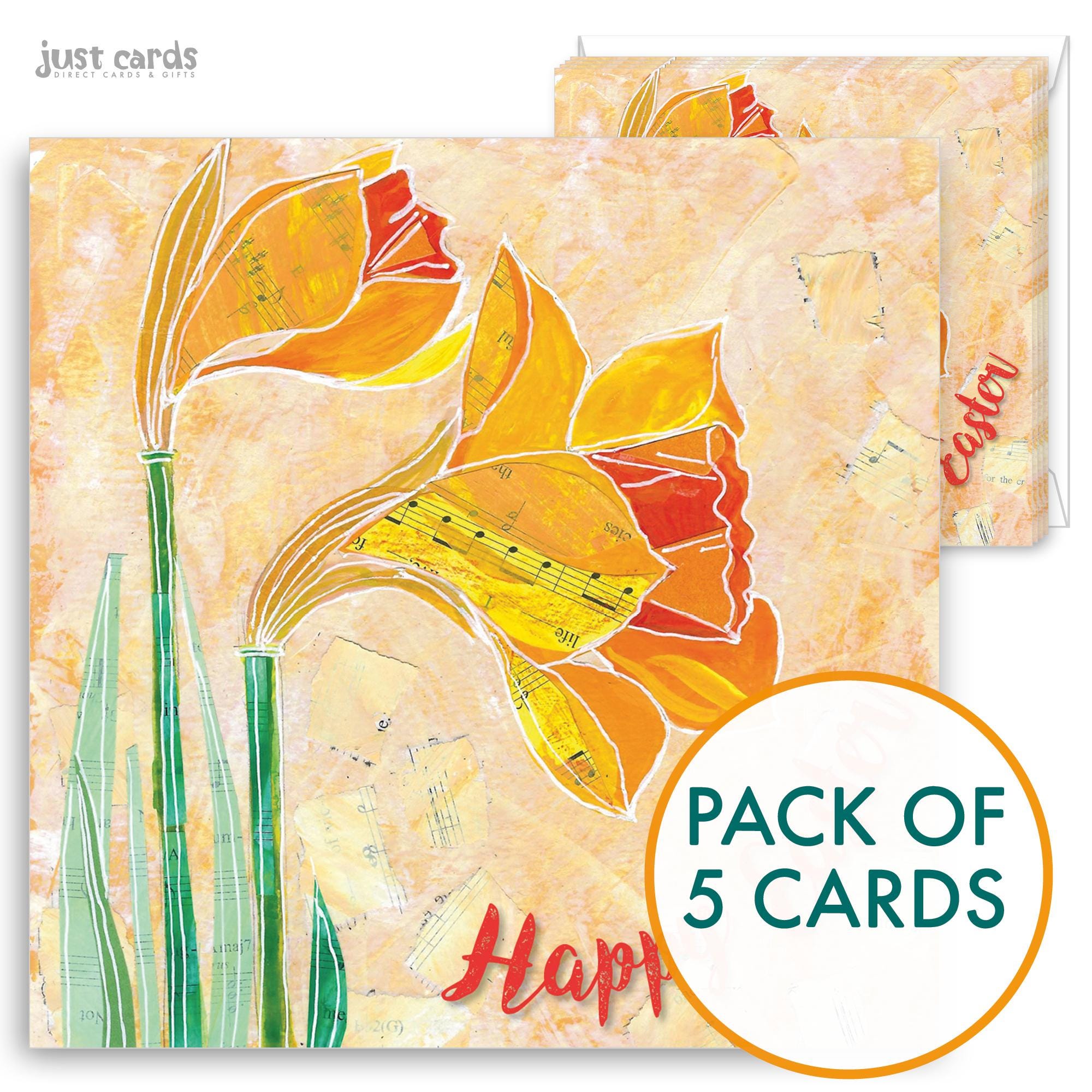 Pack of 5 Happy Easter Cards, Daffodils, With 5 White Envelopes and ...