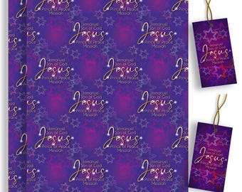 Christian Christmas Jesus Wrapping Paper with Gift Tags