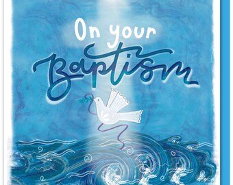 Christian Baptism Card, Dove & Water Design