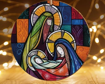 Christian Christmas Decorations, Holy Child, Can be used as a large hanging ceramic Christmas decoration or as a coaster, Christian gifts
