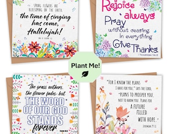 Variety pack of 4 Seeded Christian Cards, blank inside, Eco friendly