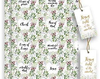 Christian Christmas Wrapping Paper with Gift Tags