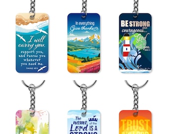Christian Keyrings, Inspirational Bible Verse Designs, Set of 6